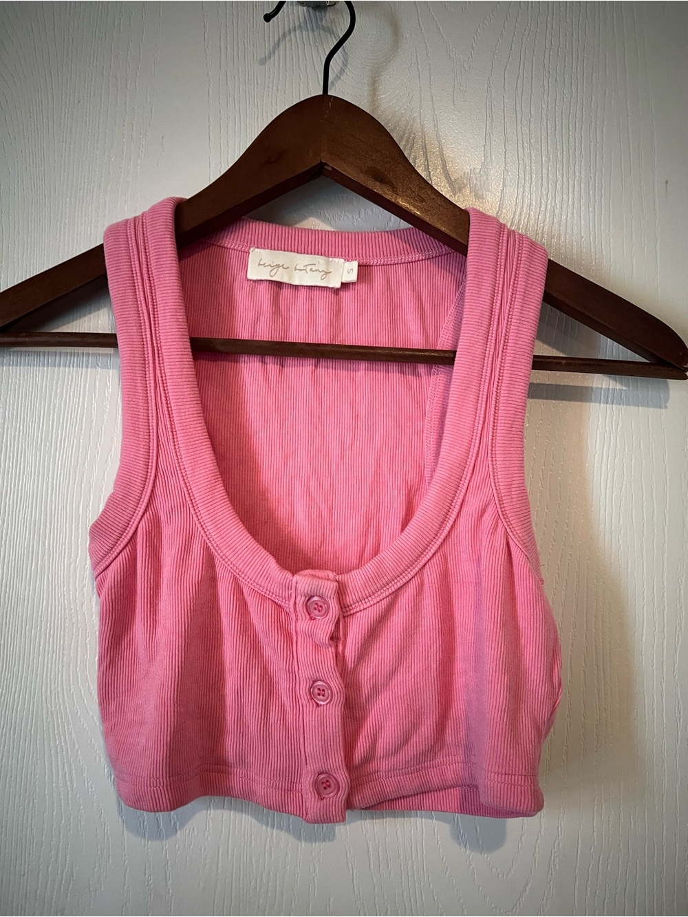 Beige Botany Bubble Gum Pink Ribbed Tank Crop Top Women Size Small
